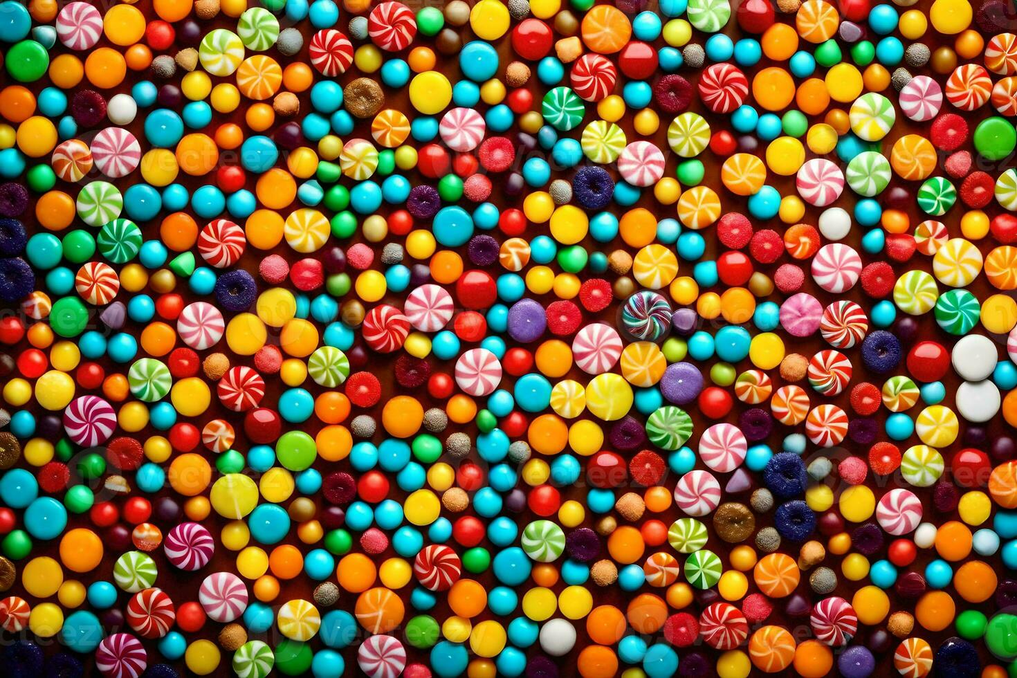 a colorful candy wall with many different candies. AI-Generated photo