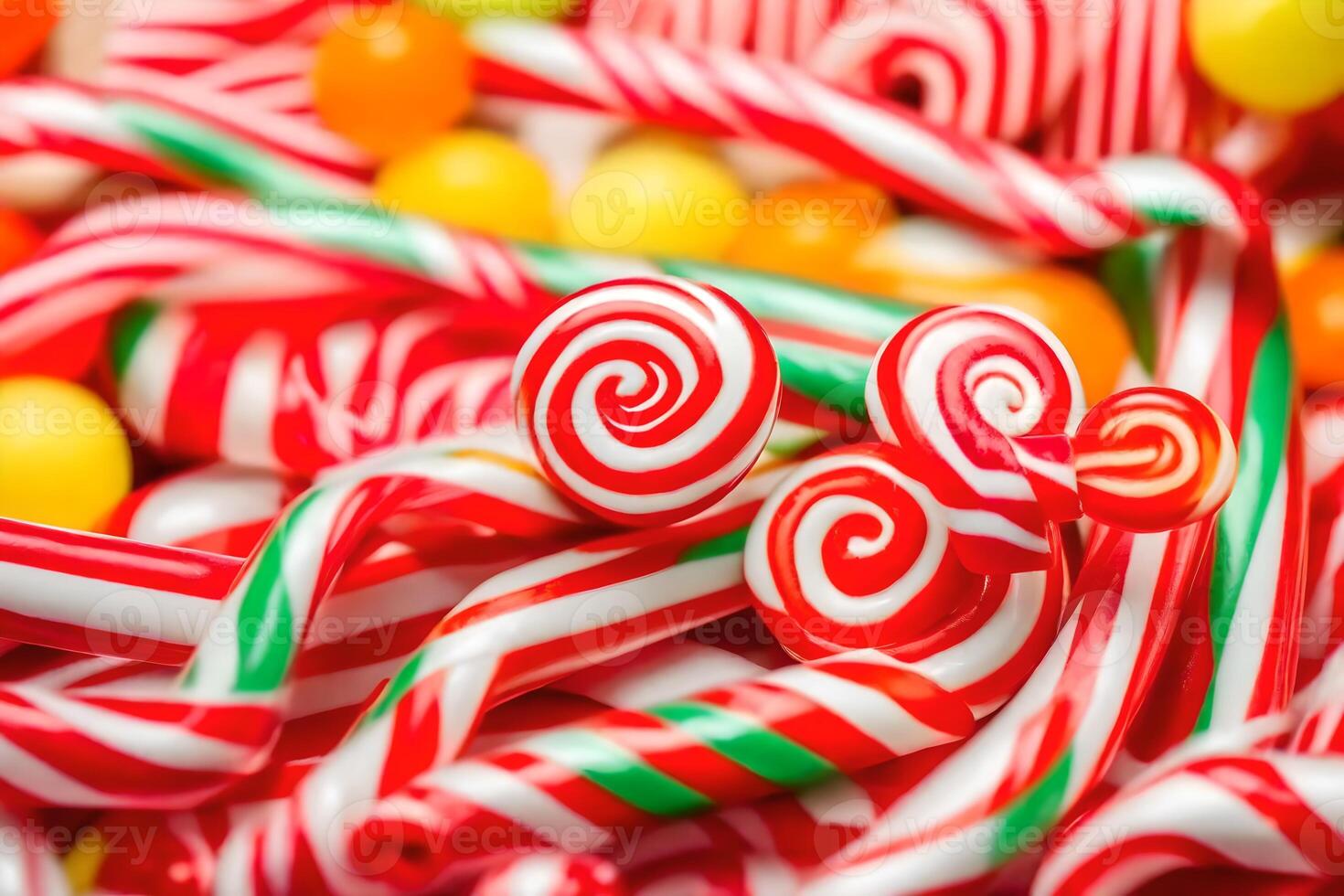 many candy canes are arranged in a pile. AIGenerated 33785418 Stock