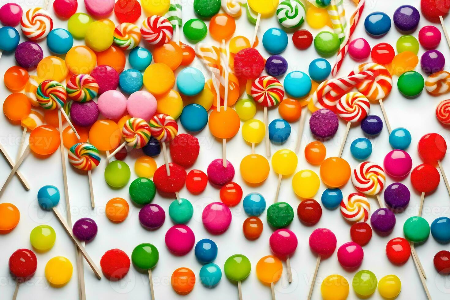 colorful candy lollipops on white background. AI-Generated photo