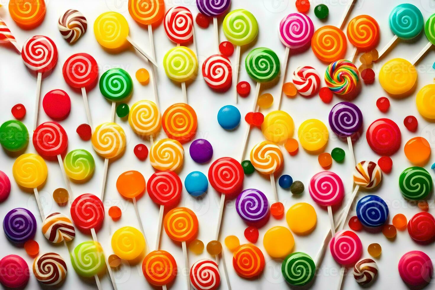 colorful lollipops on white background. AI-Generated photo