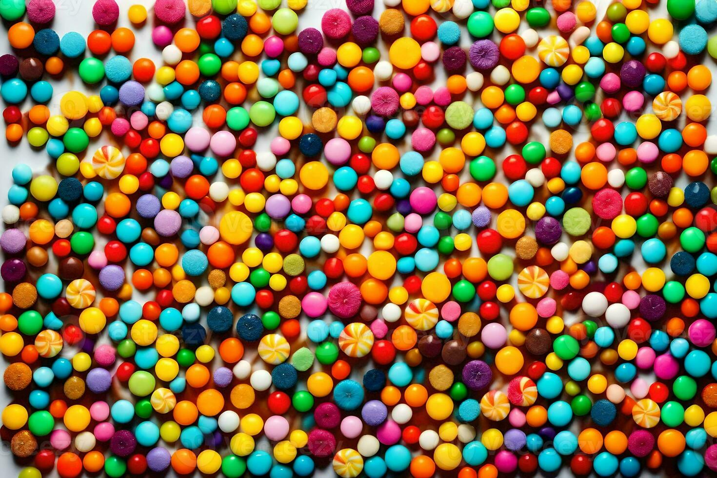 a large pile of colorful candy candies. AI-Generated photo