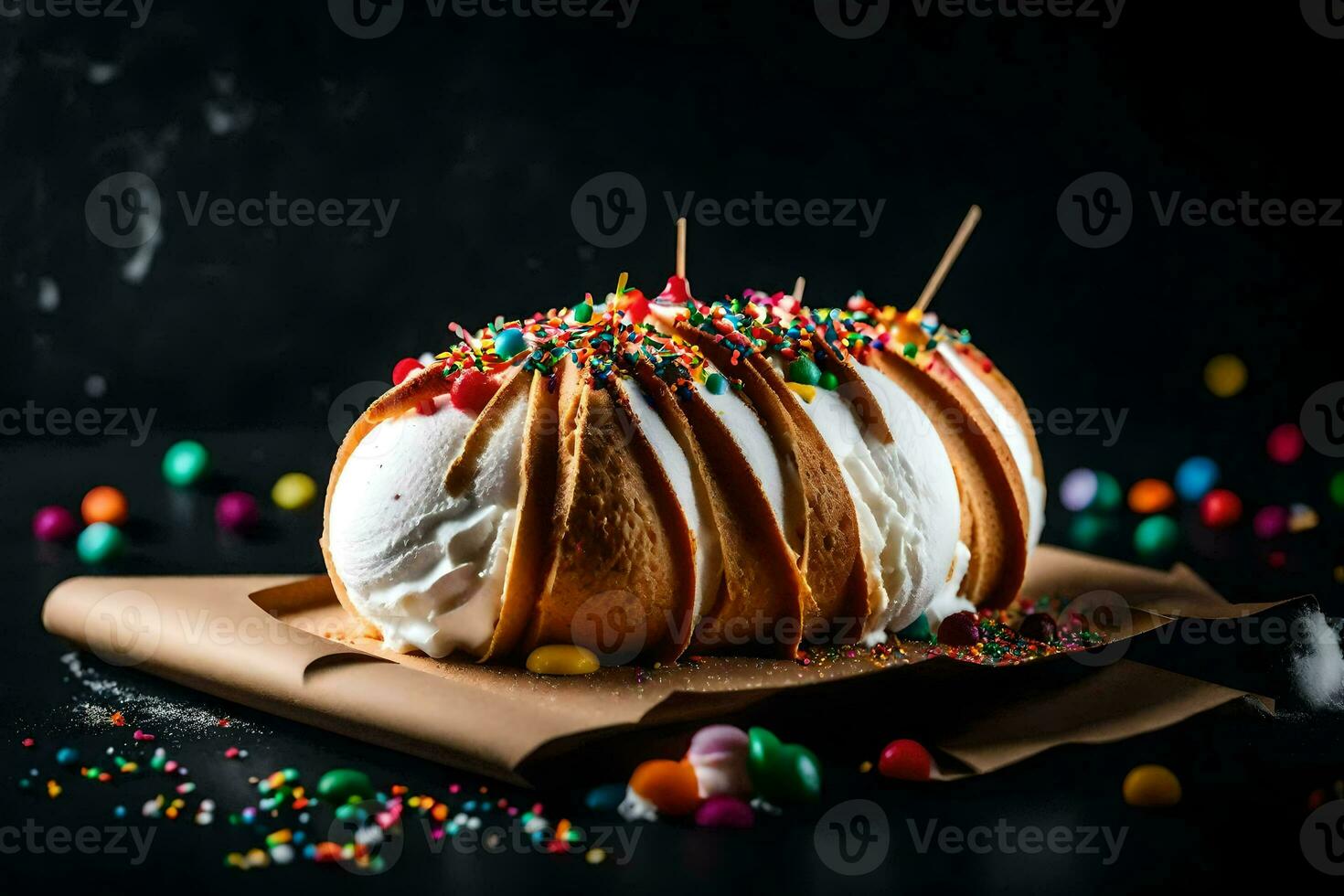 ice cream and sprinkles on a roll. AI-Generated photo