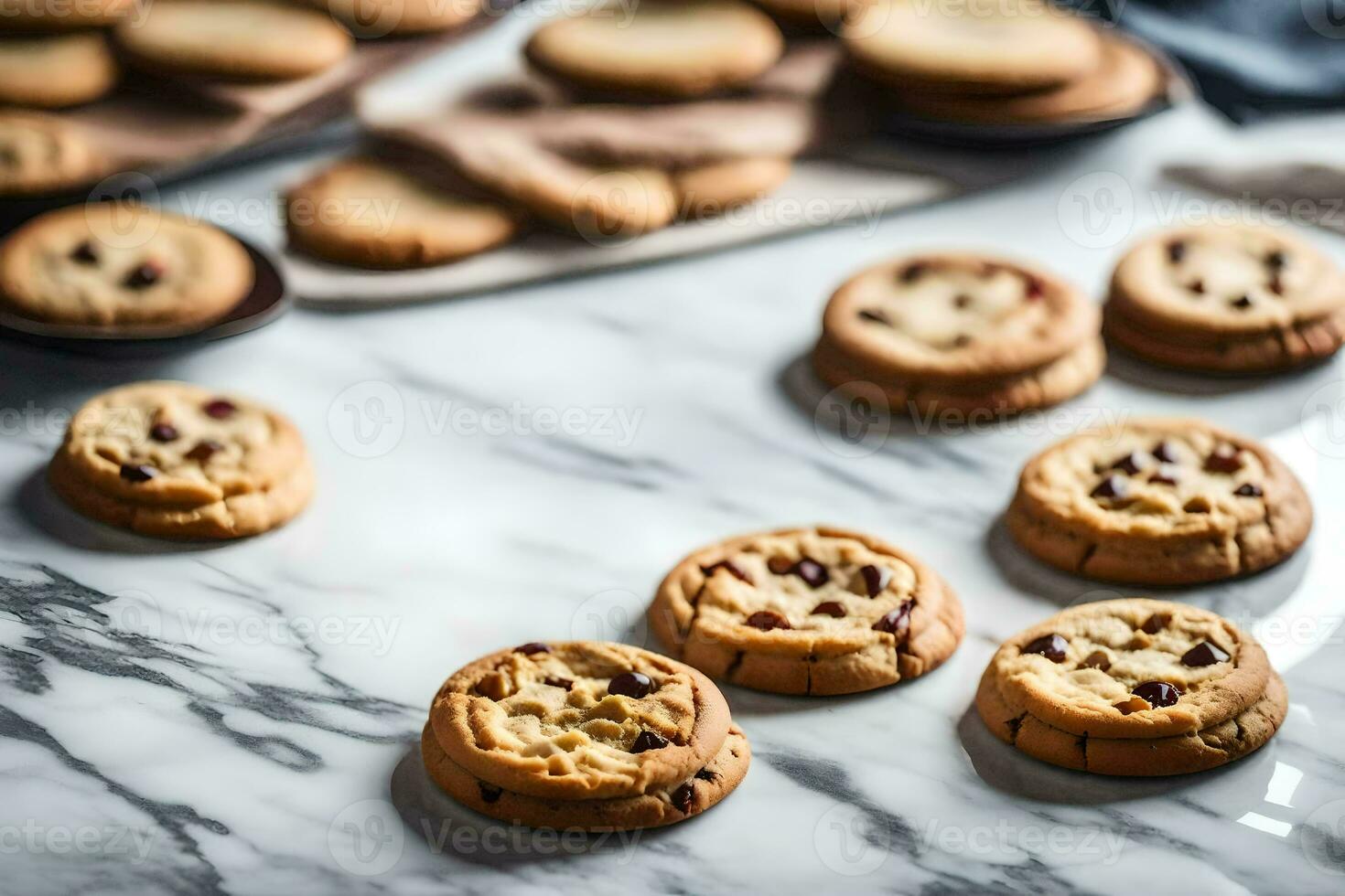 a marble table with cookies and a bowl of cookies. AI-Generated photo