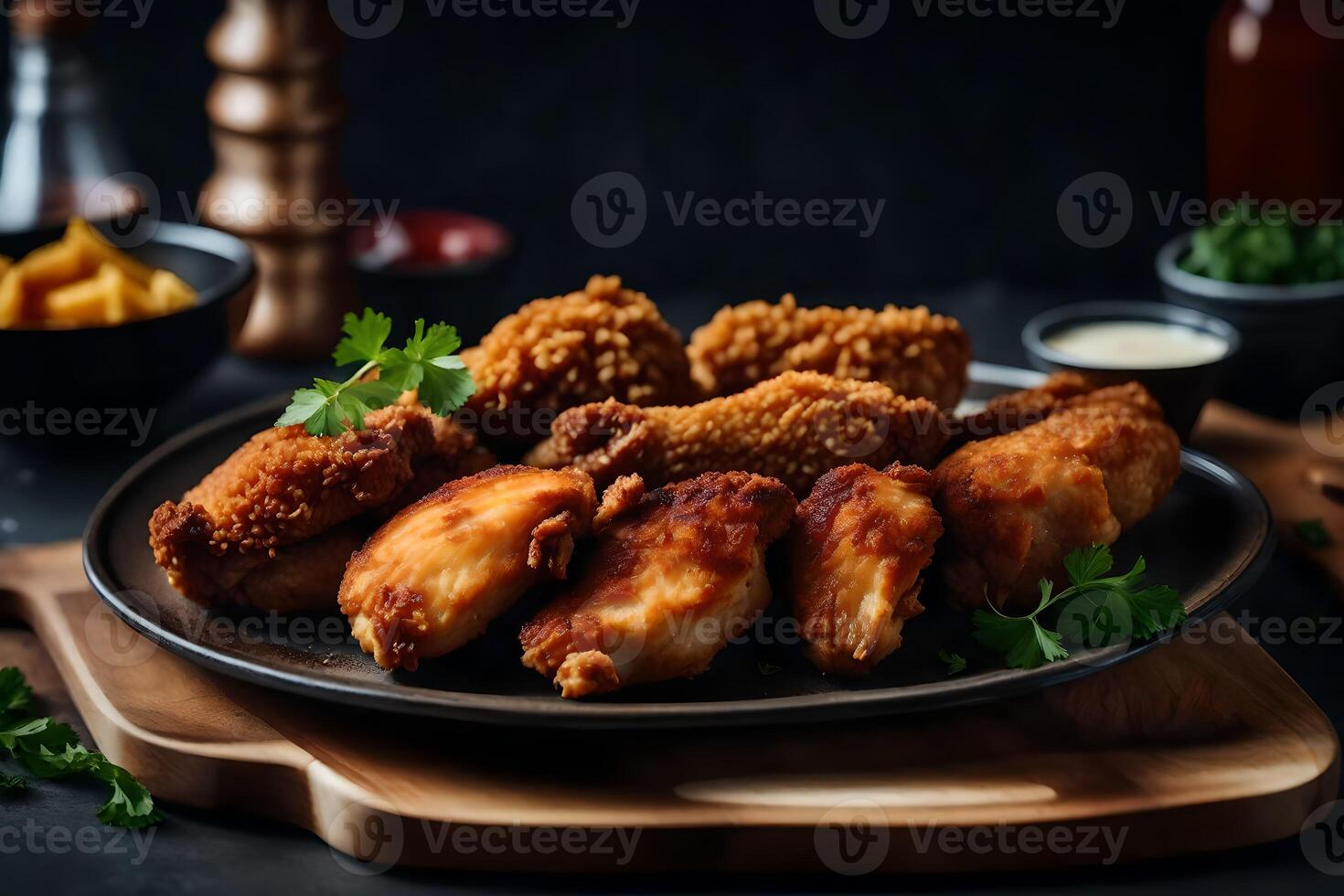 chicken wings and fries on a plate. AIGenerated 33793442 Stock Photo