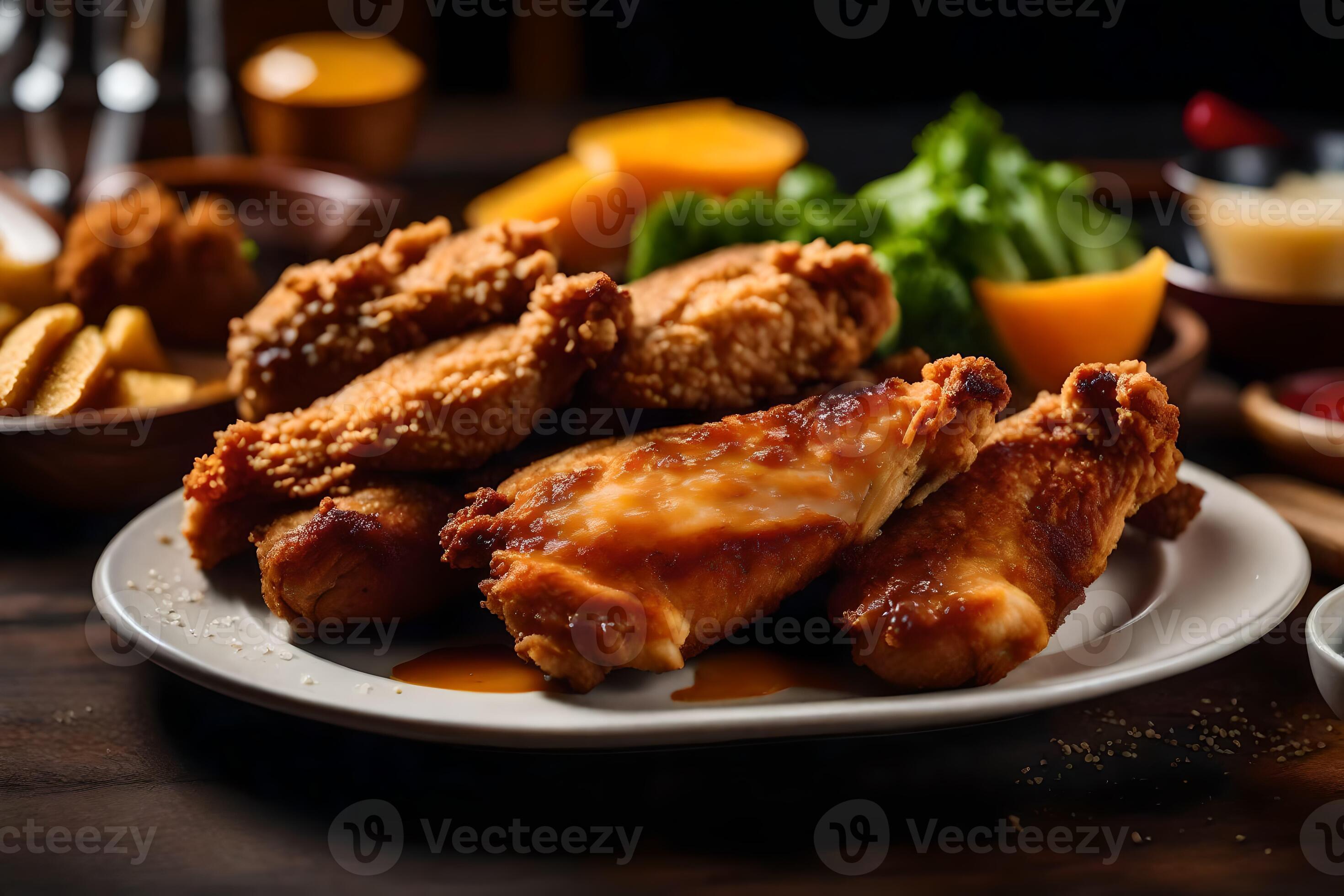 chicken wings and fries on a plate. AIGenerated 33795710 Stock Photo