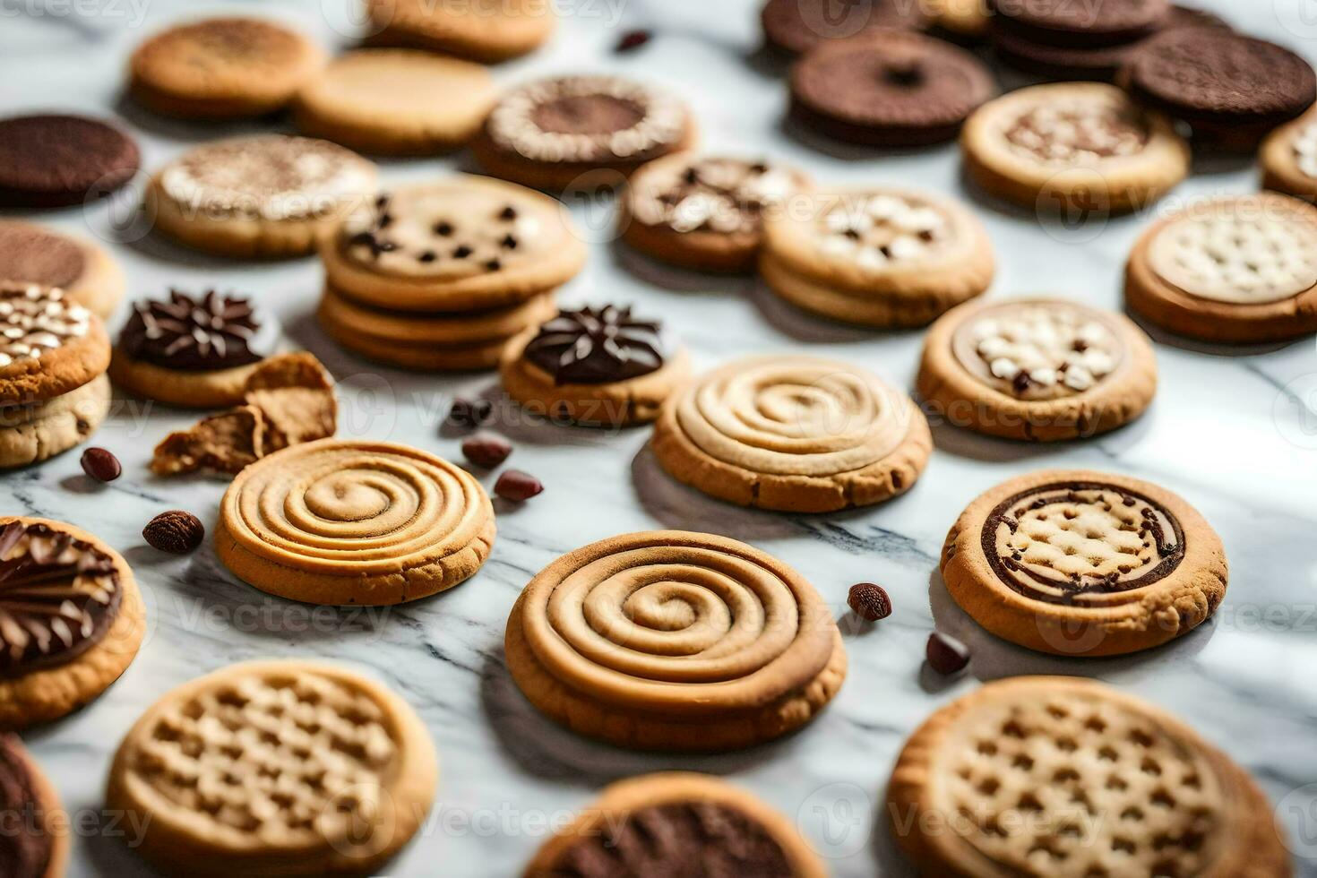 a variety of cookies are arranged on a table. AI-Generated photo