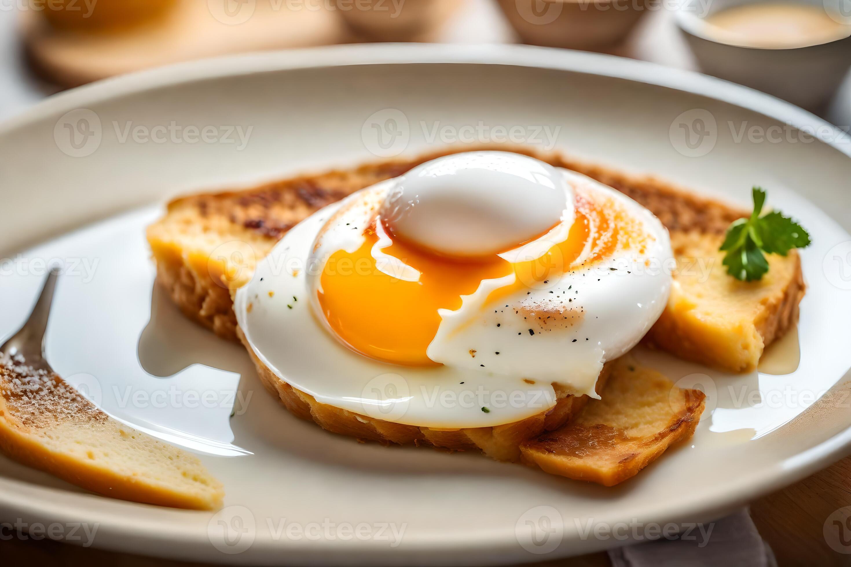 an egg on toast with toast and a fork. AIGenerated 33797802 Stock