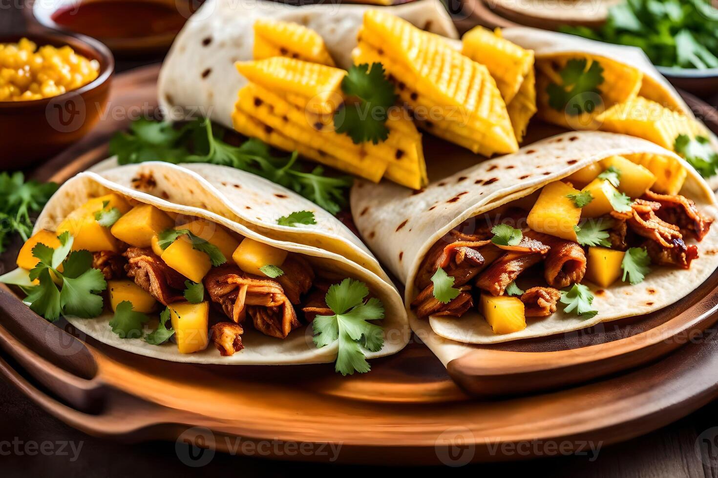mexican chicken and mango salsa burritos. AIGenerated 33801548 Stock