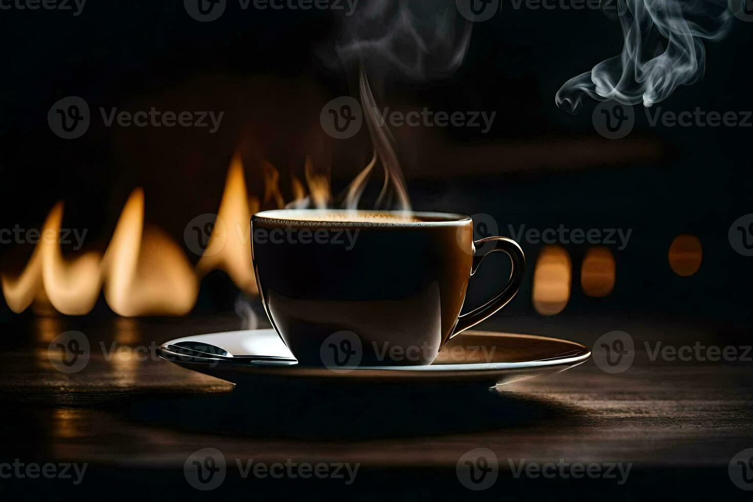 a cup of coffee with smoke coming out of it. AI-Generated photo