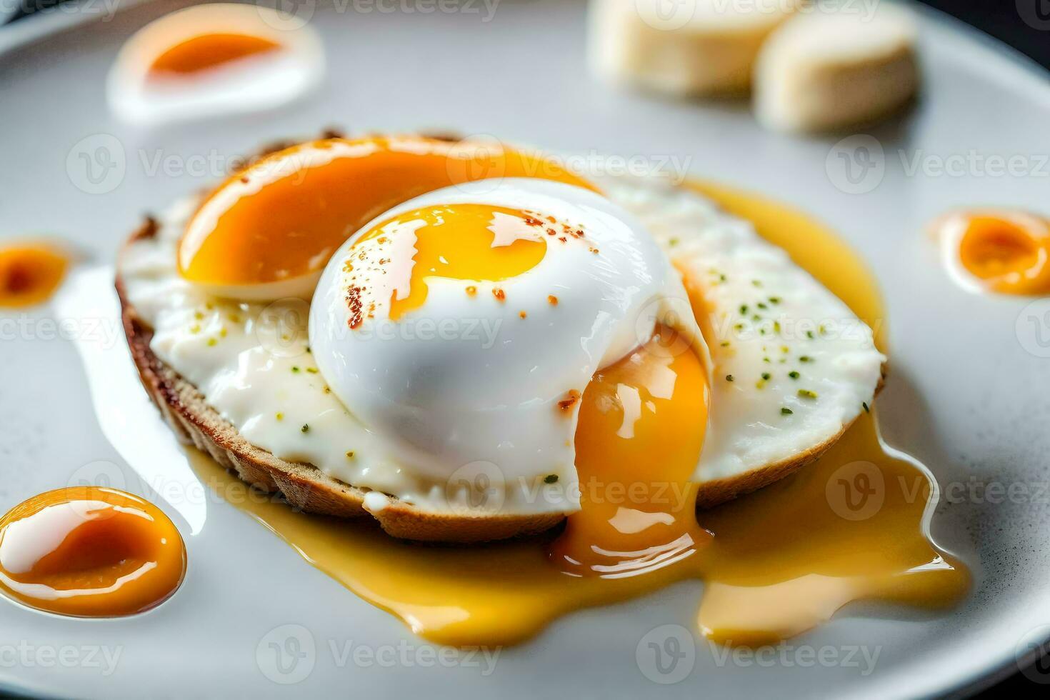 an egg on toast with a banana and syrup. AI-Generated photo