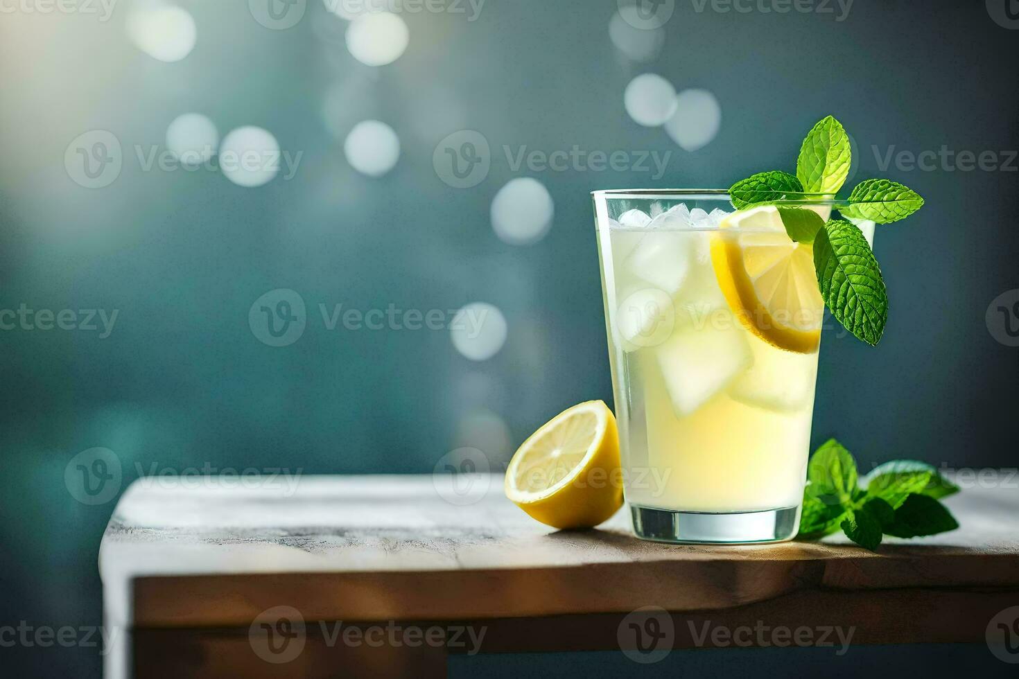 lemonade in a glass with mint leaves. AI-Generated photo