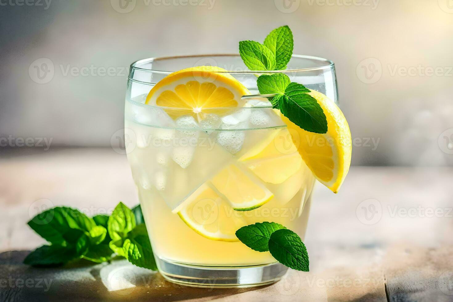 un vaso de limonada con menta hojas. generado por ai foto