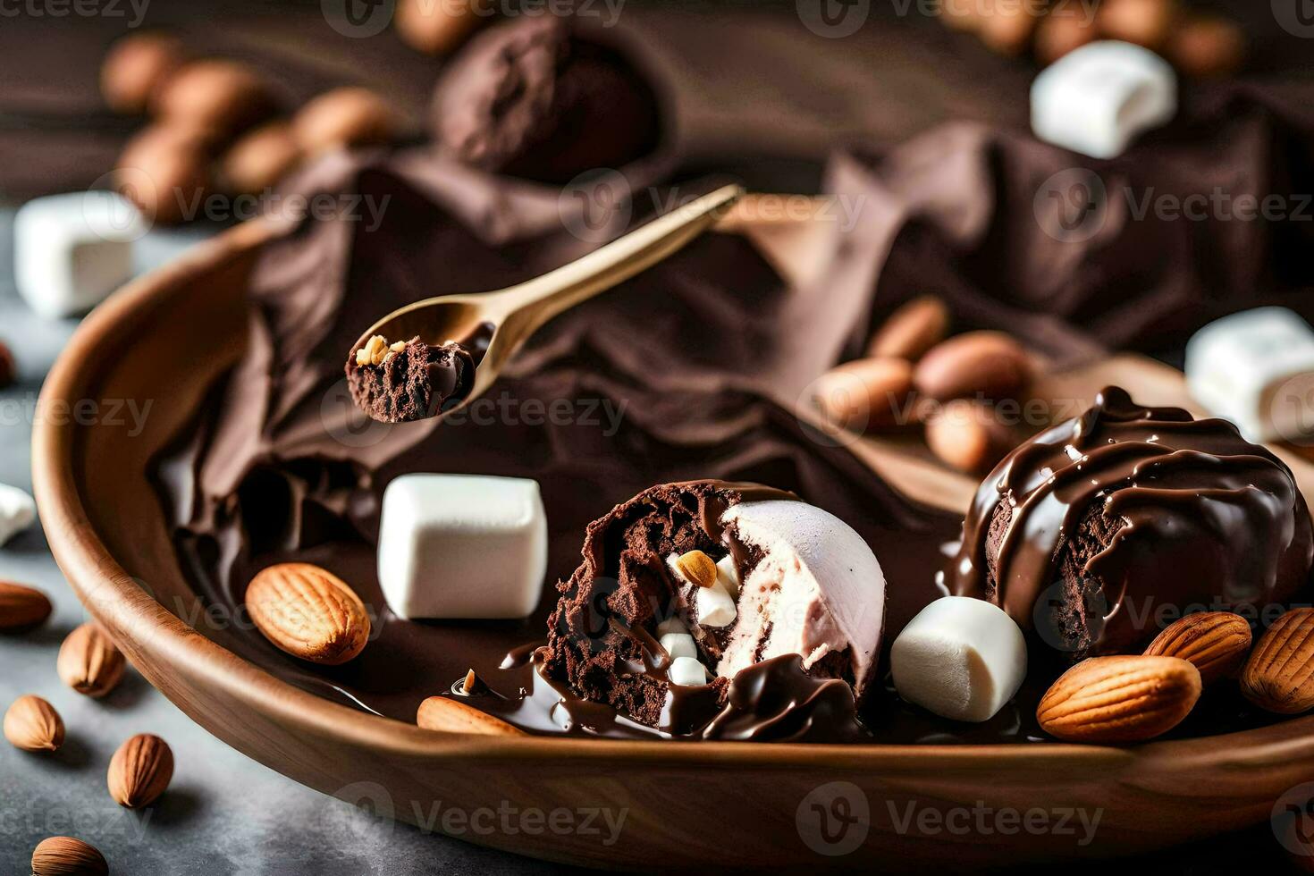 chocolate covered almonds and marshmallows. AI-Generated photo