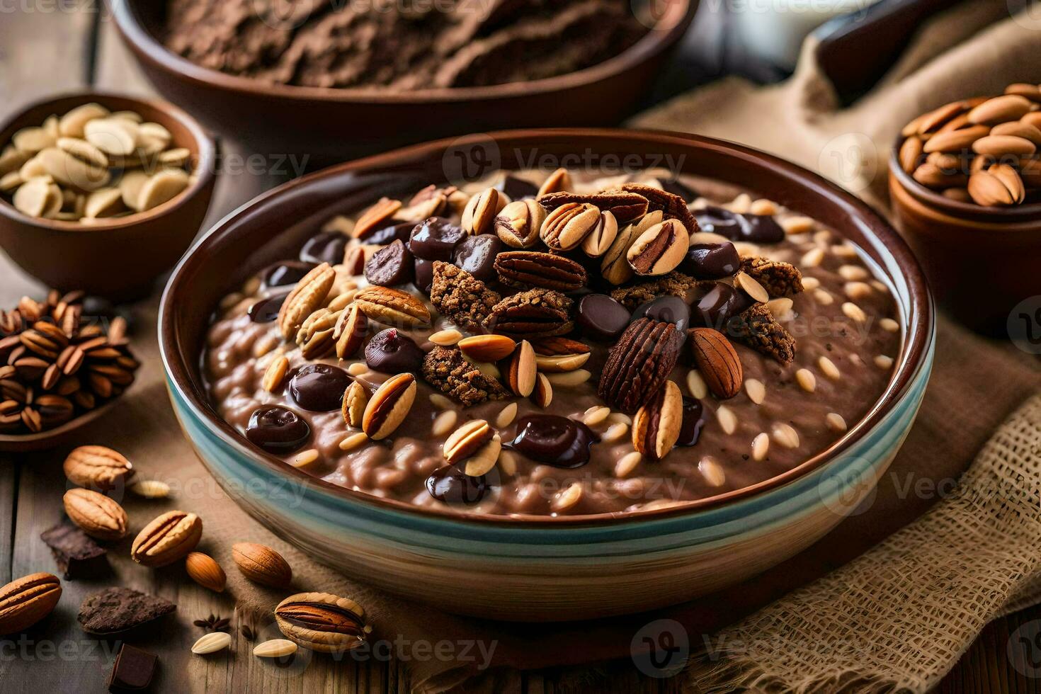 chocolate oatmeal with nuts and nuts. AI-Generated photo