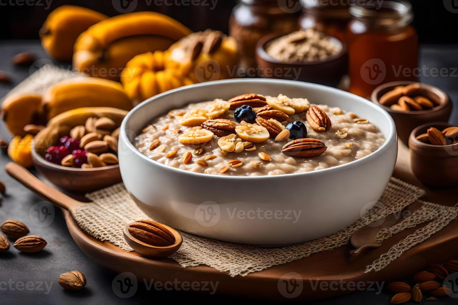 oatmeal with nuts and dried fruit in a bowl. AIGenerated 33809625