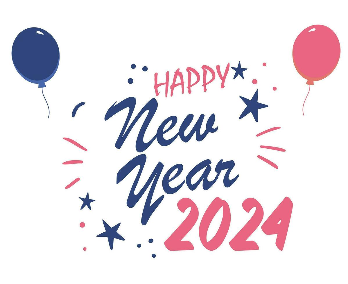 Happy New Year 2024 Holiday Abstract Pink And Blue Design Vector Logo Symbol Illustration