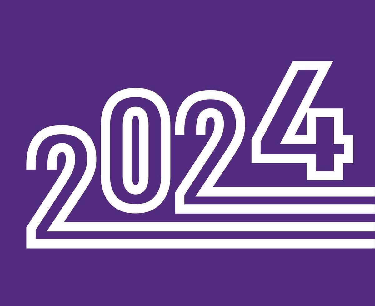 Happy New Year 2024 Holiday Abstract White Design Vector Logo Symbol Illustration With Purple Background