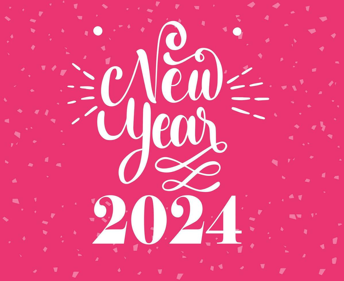 Happy New Year 2024 Holiday Abstract White Design Vector Logo Symbol Illustration With Pink Background