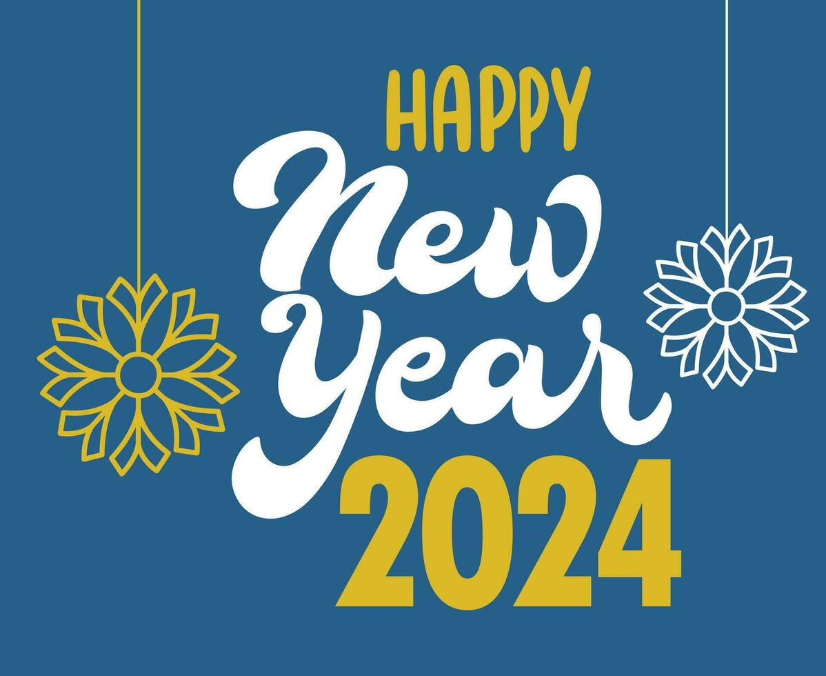 Happy New Year 2024 Holiday Abstract Yellow And White Design Vector Logo Symbol Illustration With Blue Background