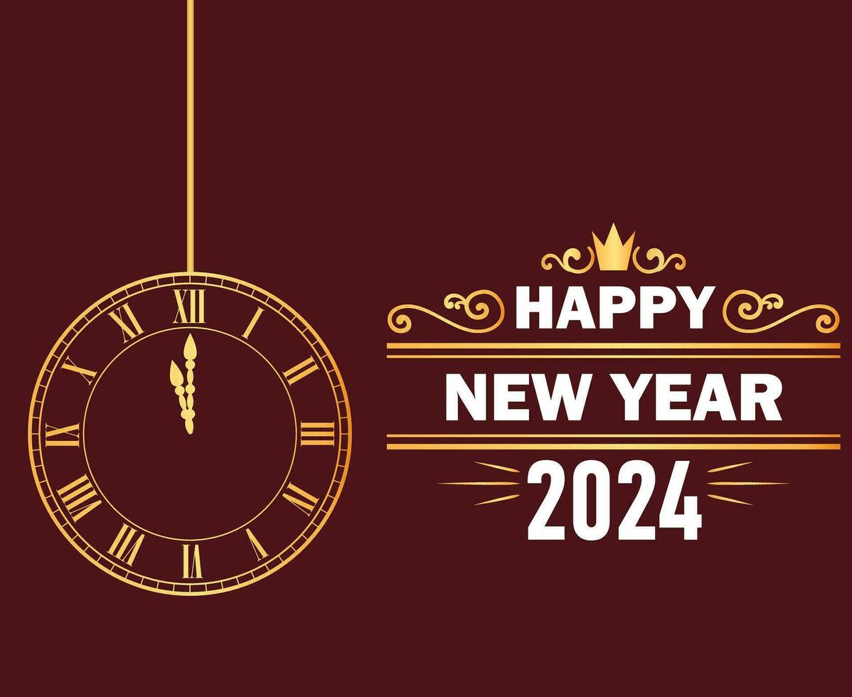 Happy New Year 2024 Holiday Abstract Gold And White Design Vector Logo Symbol Illustration With Maroon Background