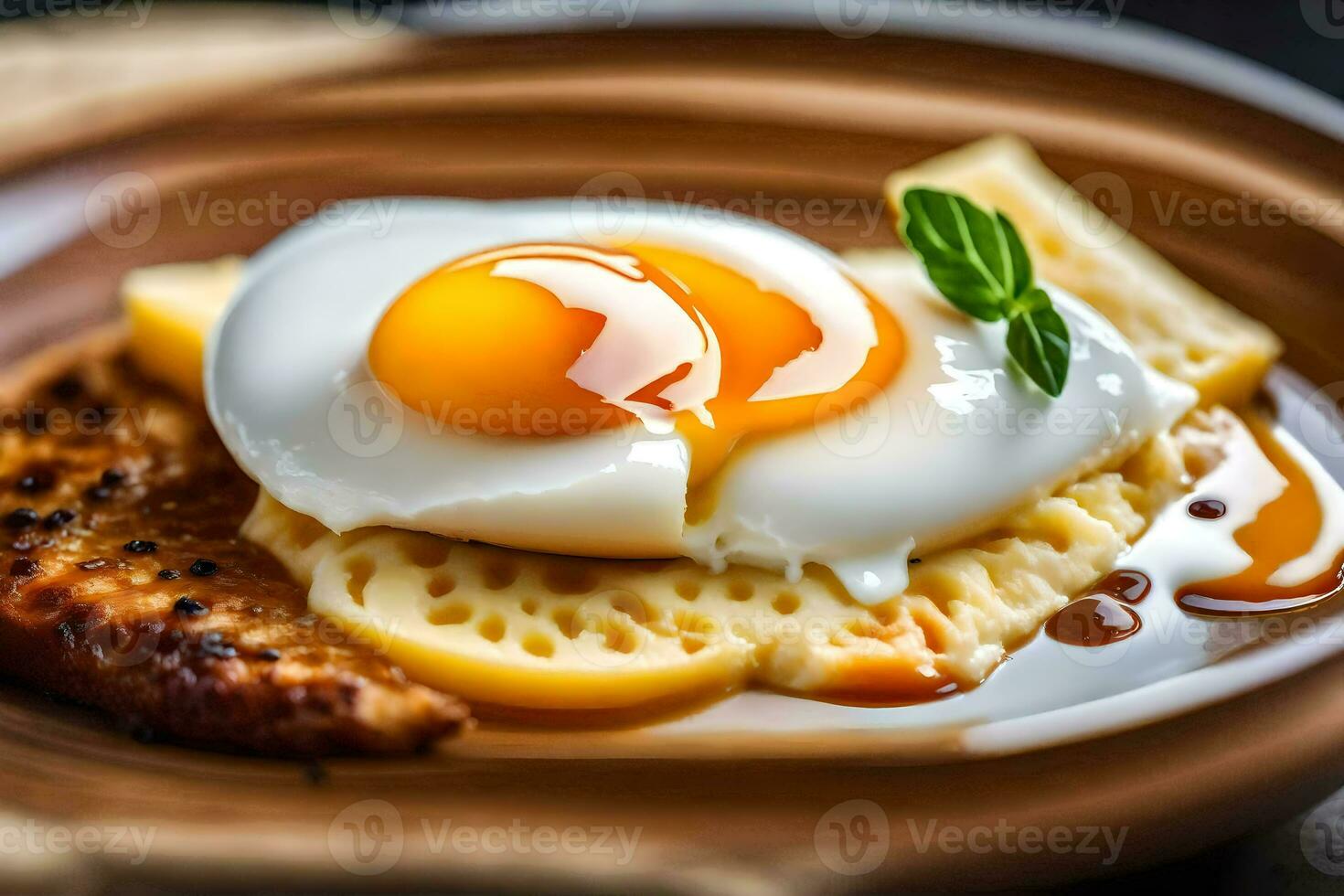 an egg on top of a piece of bread. AI-Generated photo