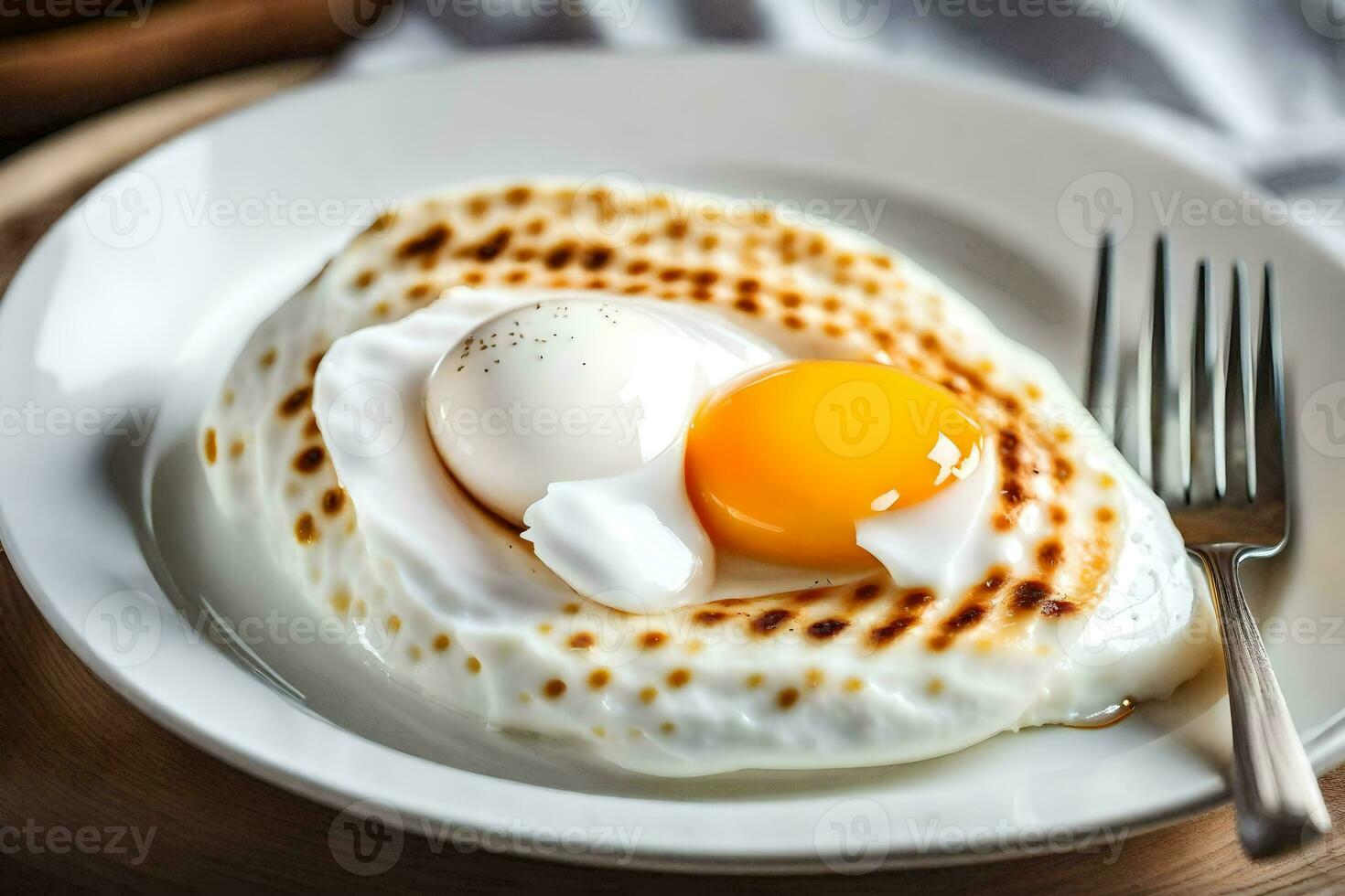 an egg on a plate with a fork. AI-Generated photo