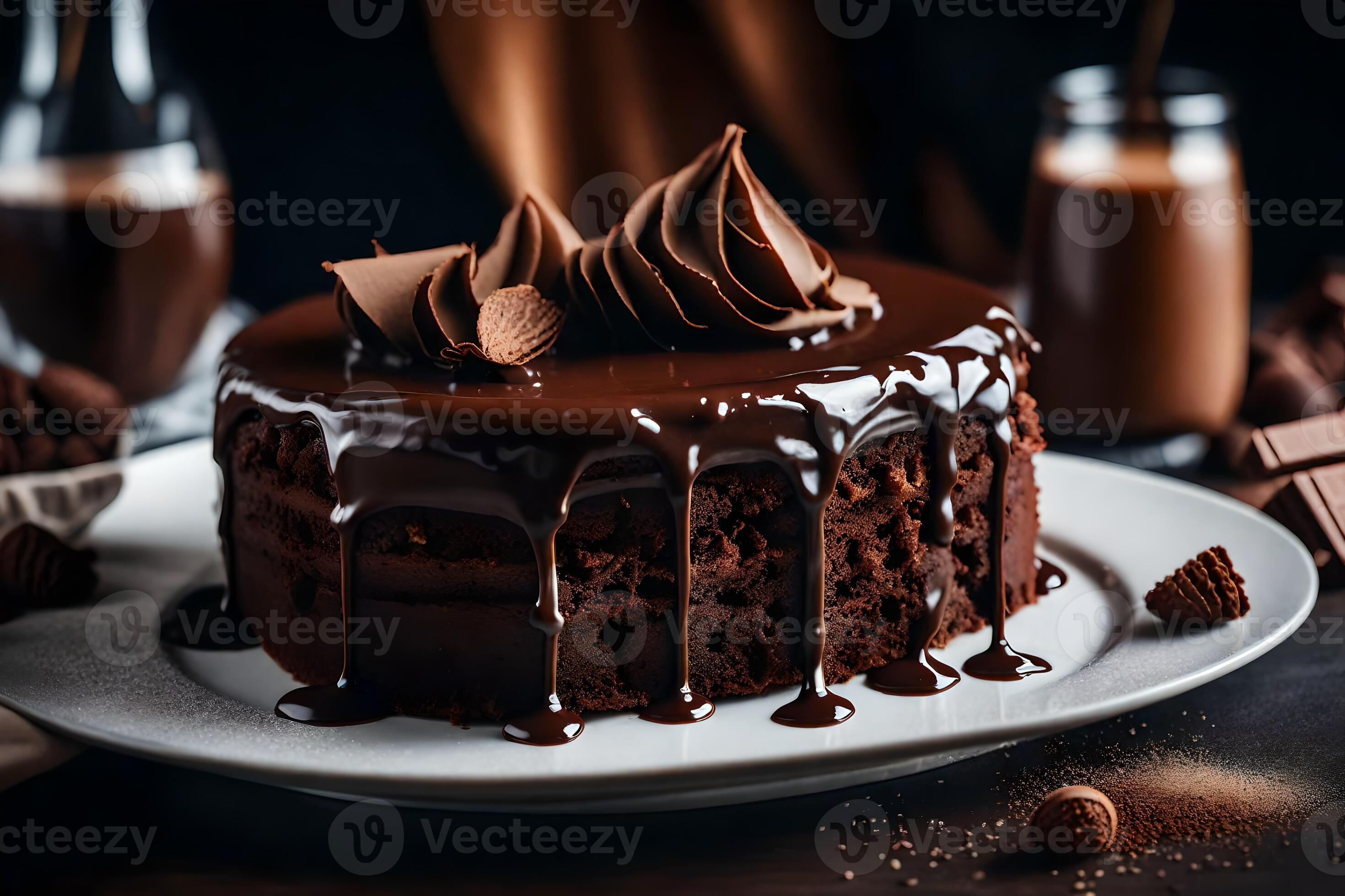 a chocolate cake with chocolate frosting and chocolate drizzle. AI