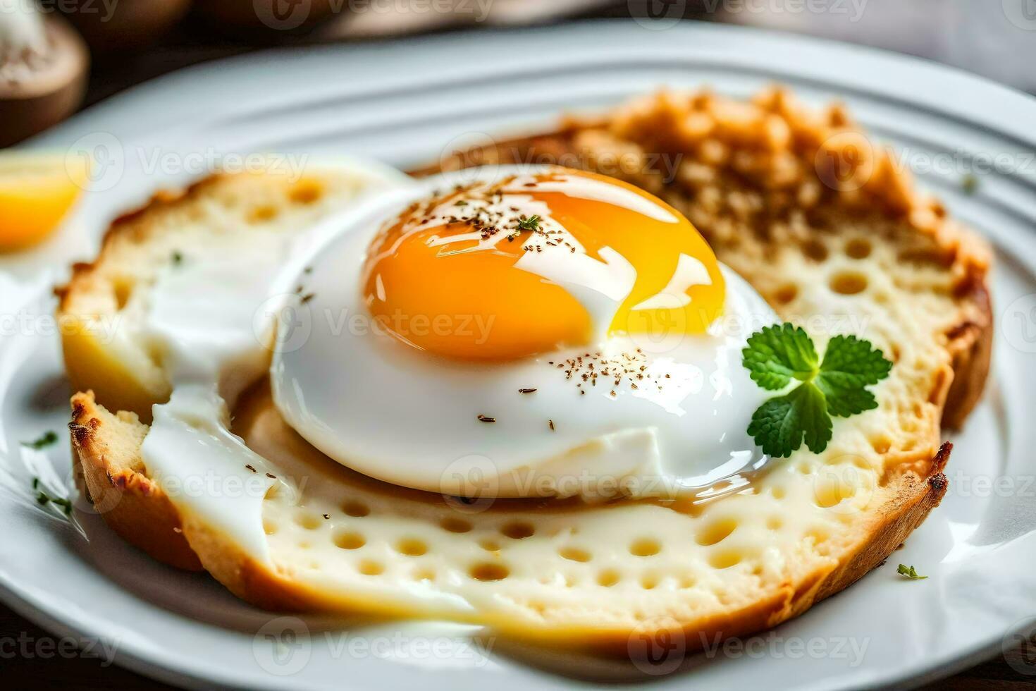 an egg is on toast with a slice of cheese. AI-Generated photo