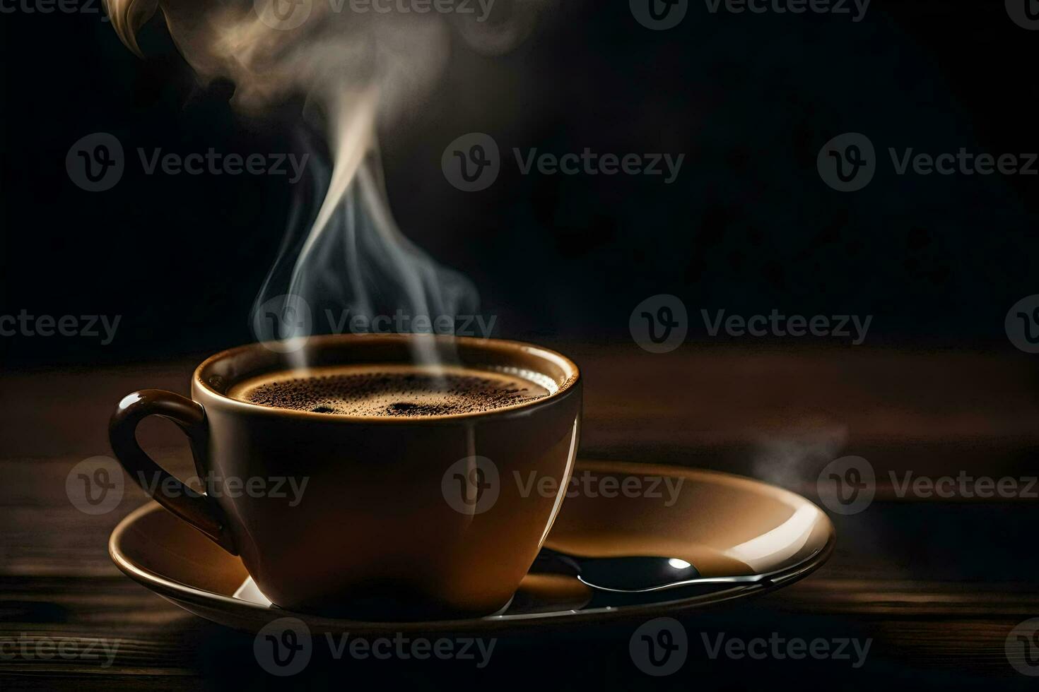 a cup of coffee on a wooden table. AI-Generated photo