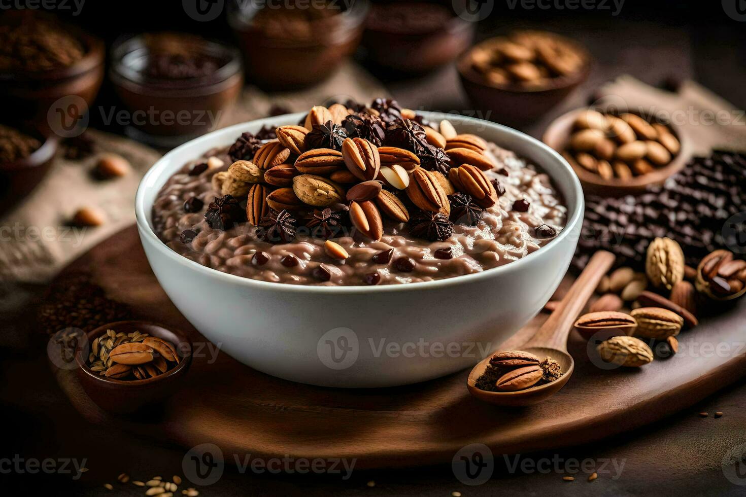 chocolate oatmeal with nuts and nuts. AI-Generated photo