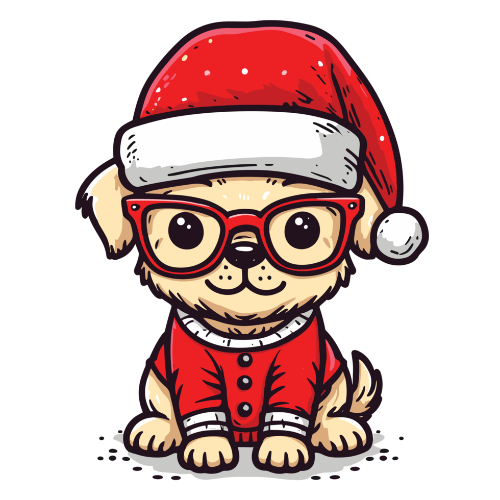 Beautiful Dog Wearing Santa Hat Clipart - Ai Generative png