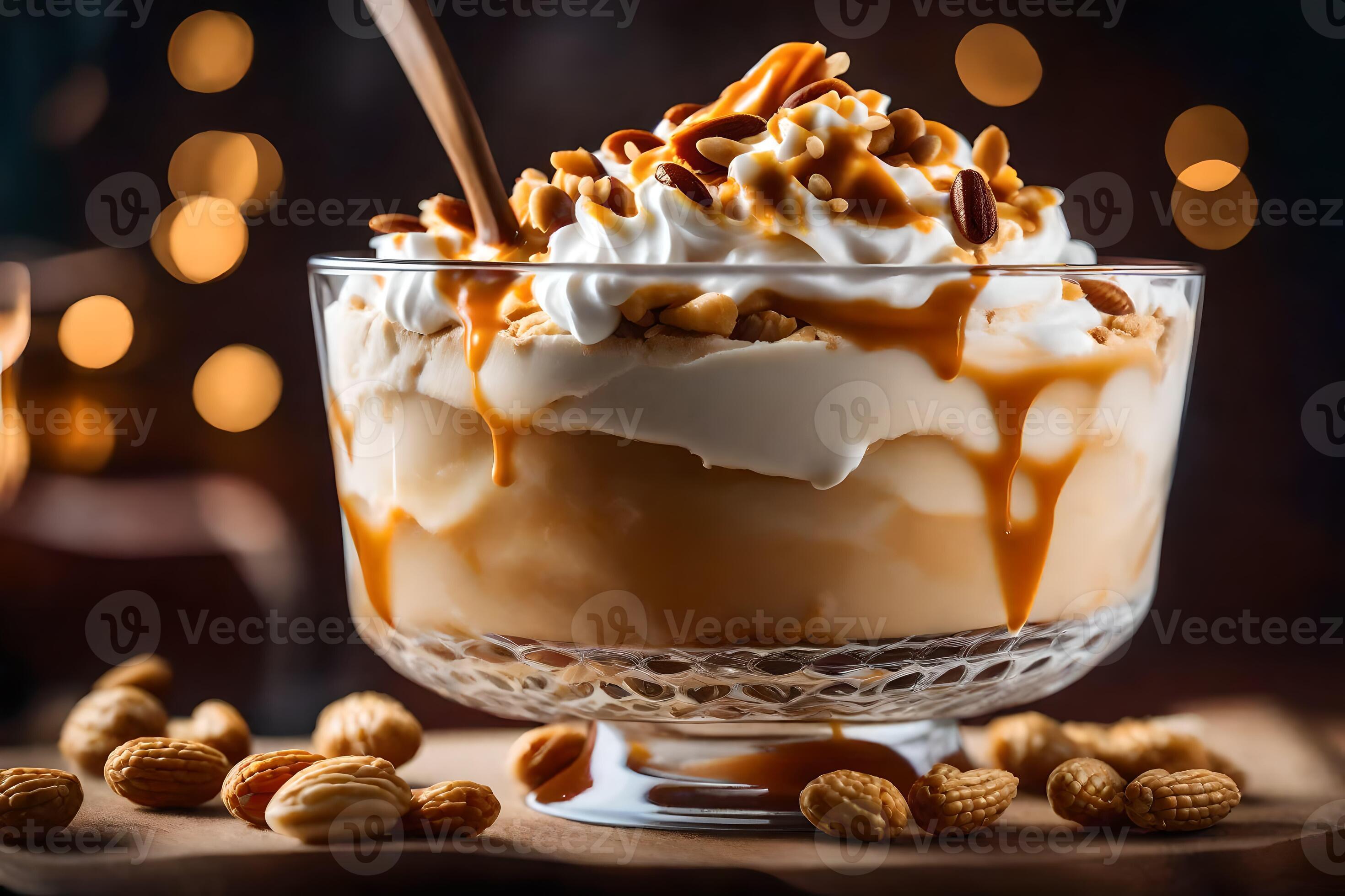 caramel apple cheesecake ice cream sundae. AIGenerated 33819591 Stock
