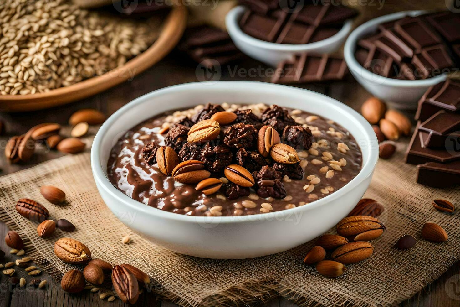 chocolate oats with nuts and chocolate. AI-Generated photo