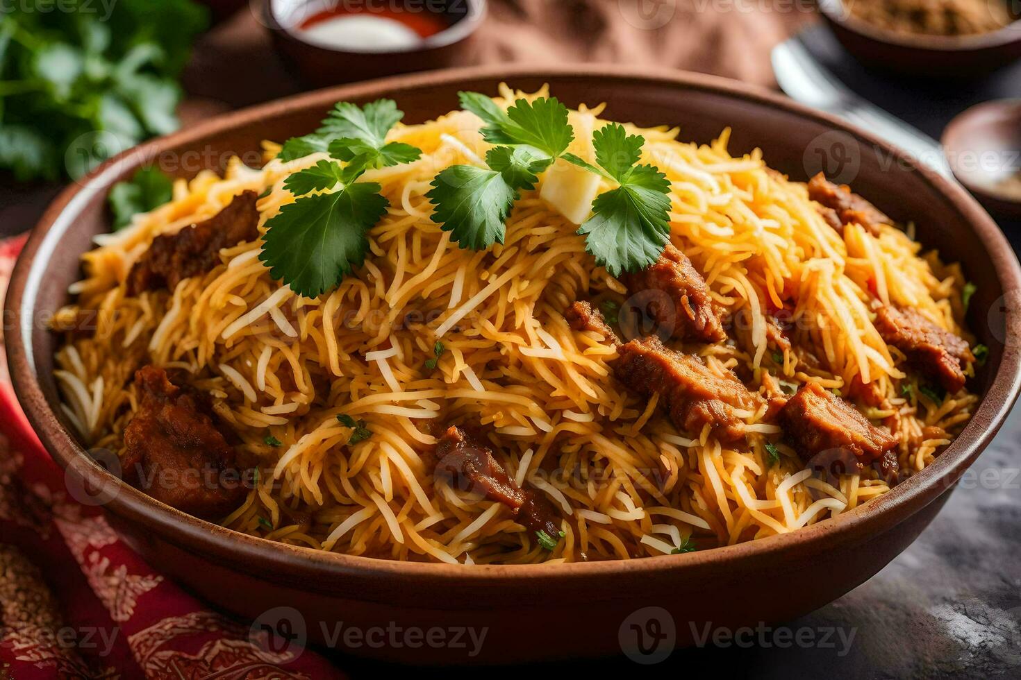 indian biryani in a bowl. AI-Generated photo