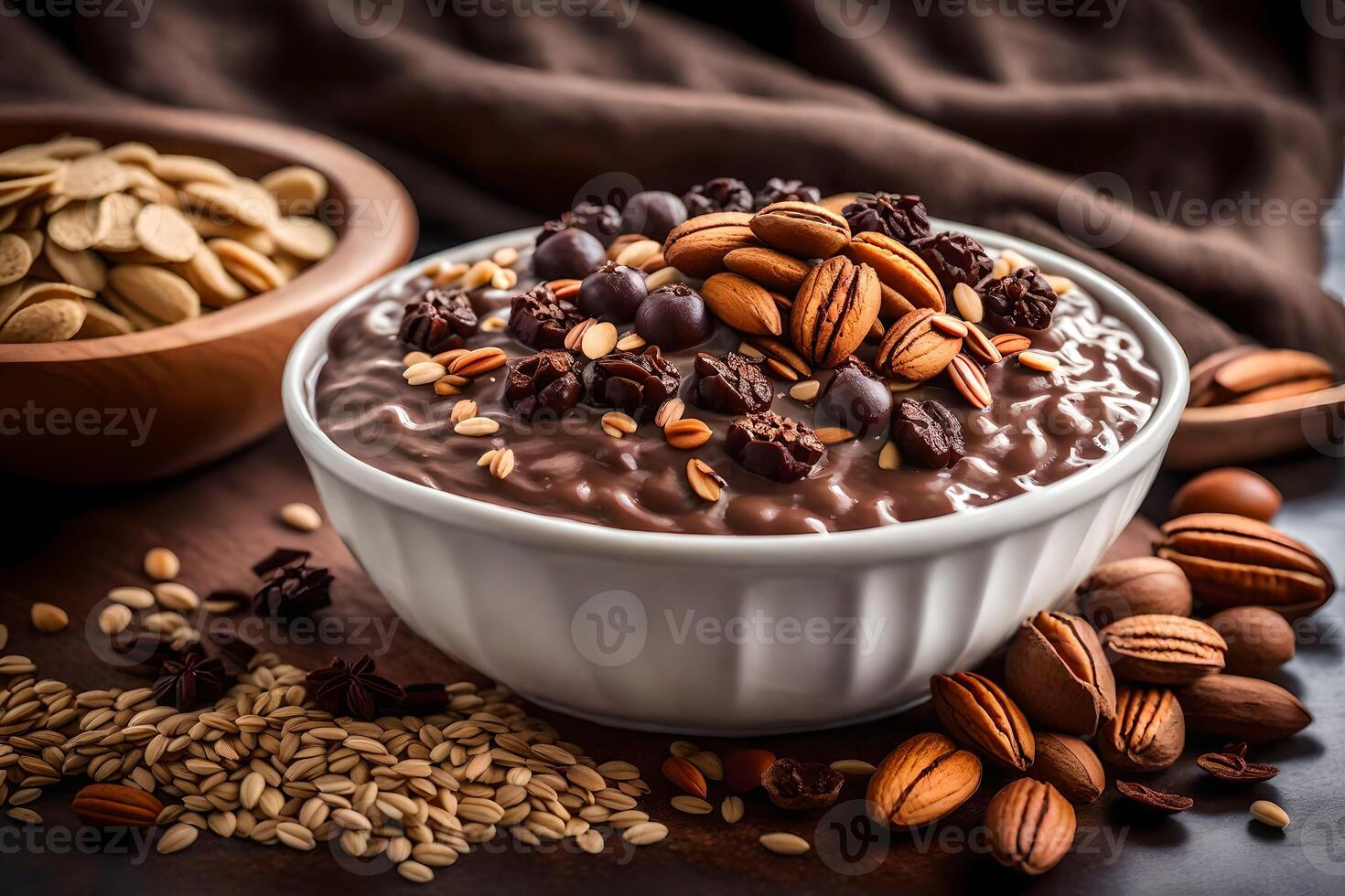 chocolate oats with nuts and seeds. AIGenerated 33820959 Stock Photo