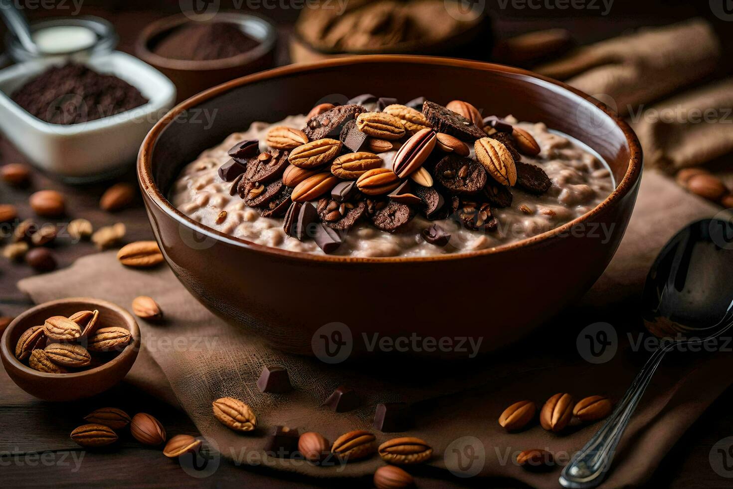 chocolate oatmeal in a bowl. AI-Generated photo