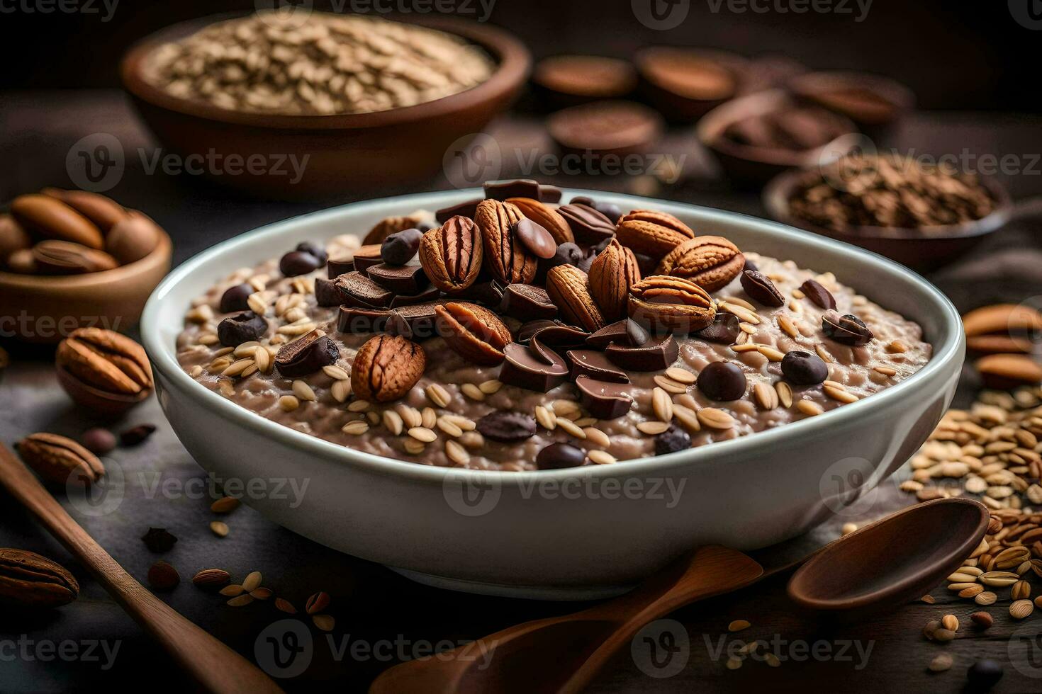 chocolate oatmeal in a bowl. AI-Generated photo