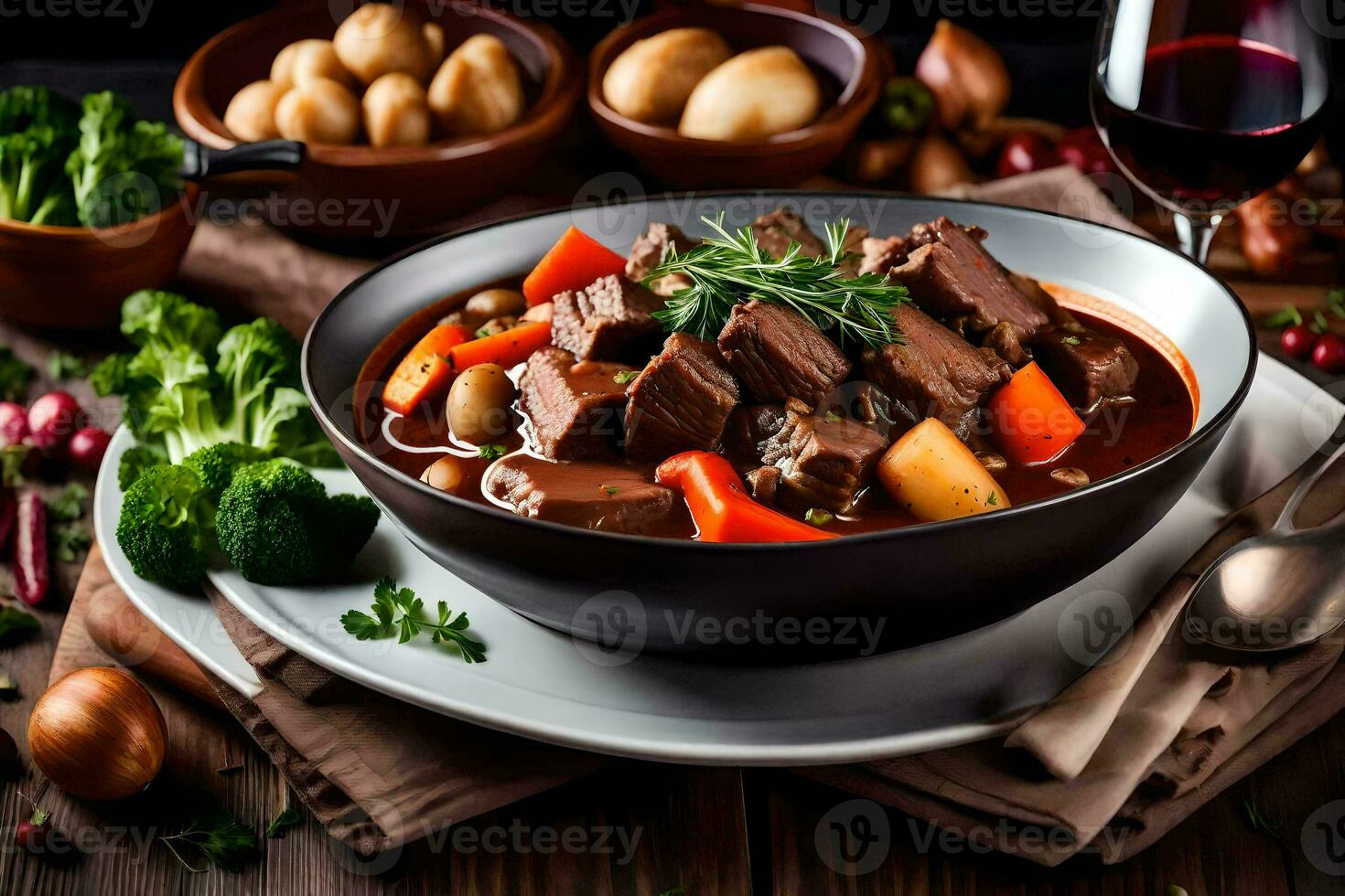 beef stew with vegetables and potatoes in a bowl. AI-Generated photo