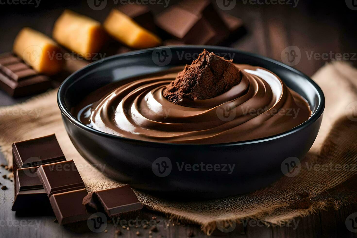 chocolate pudding in a bowl. AI-Generated photo