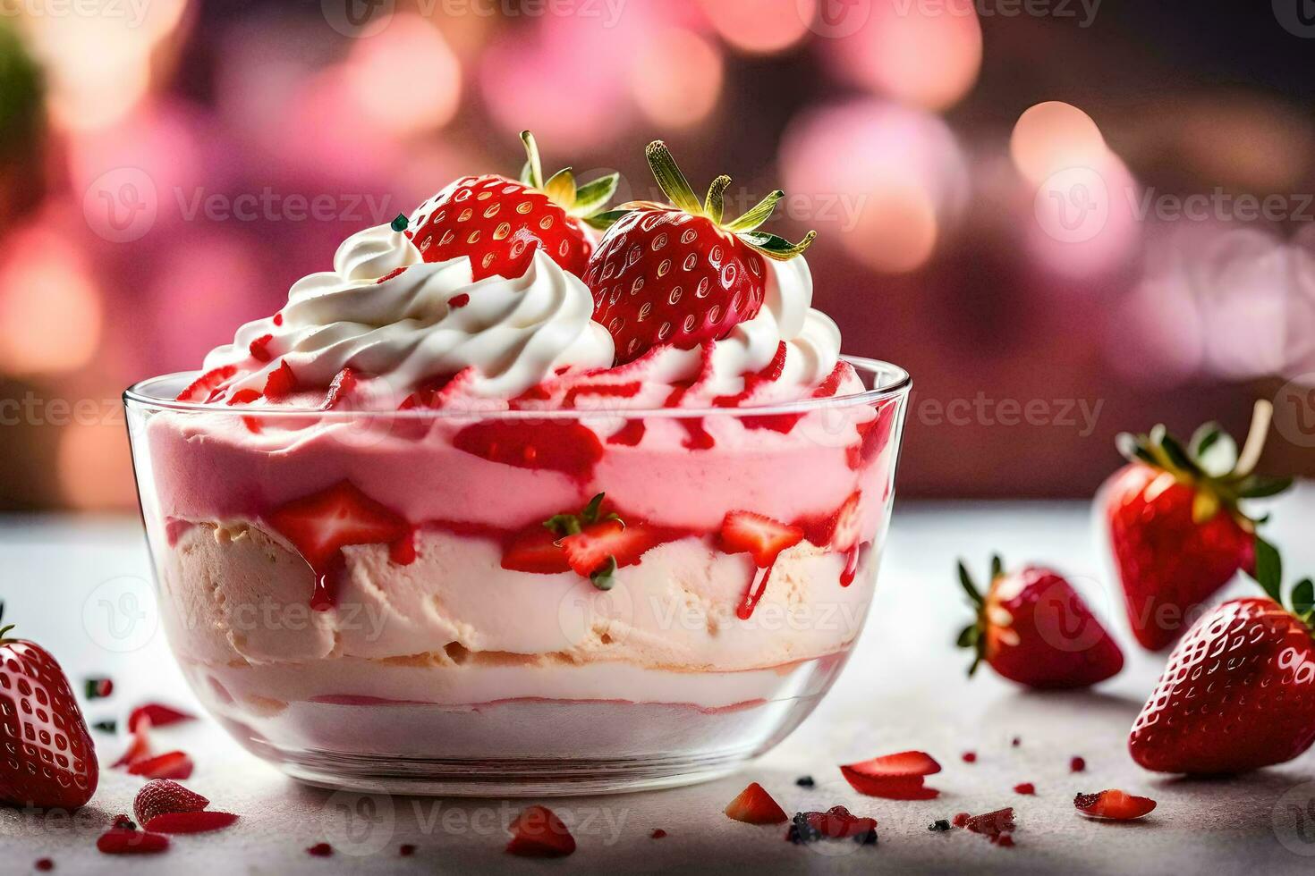 a dessert with strawberries and whipped cream. AI-Generated photo