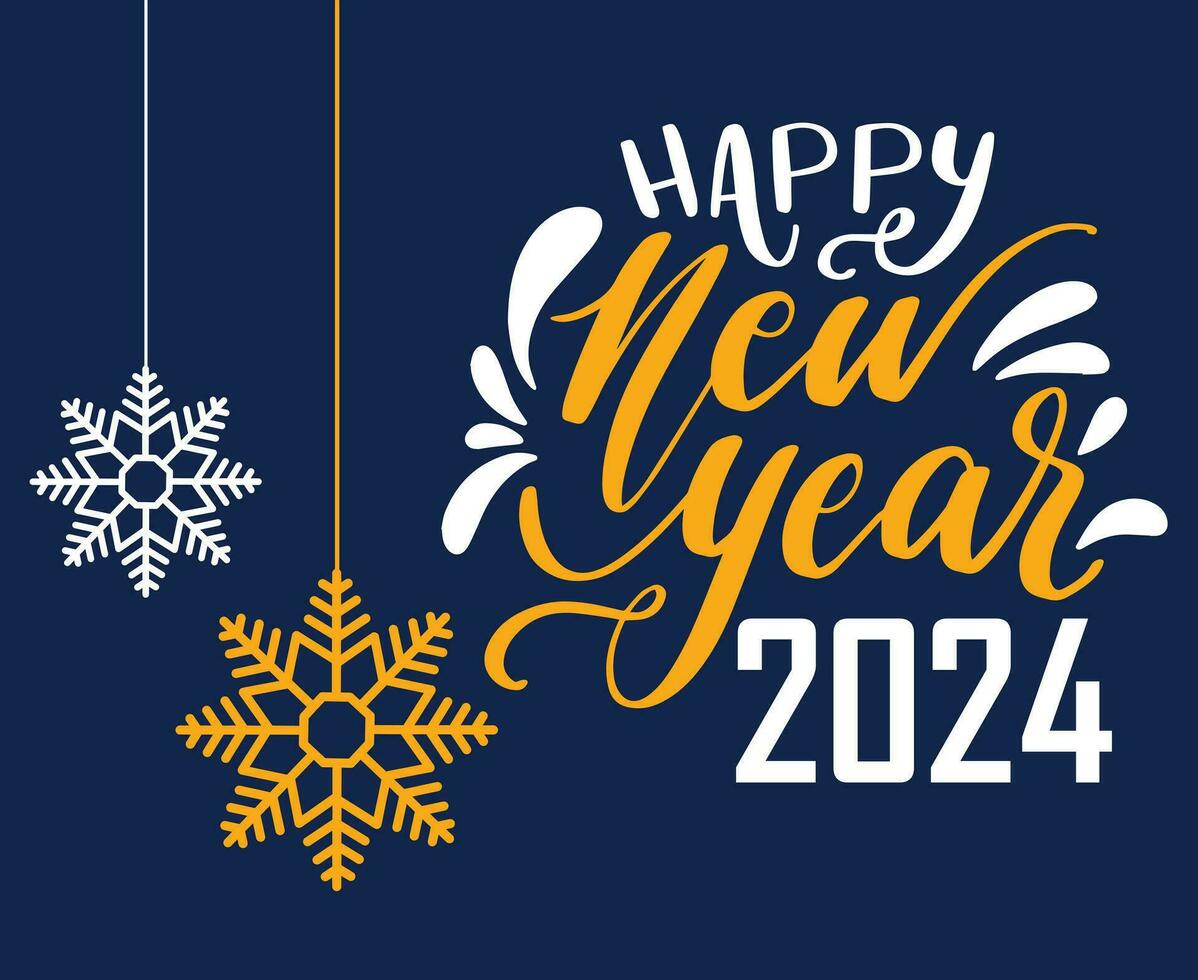 Happy New Year Holiday Abstract Orange And White Design Vector Logo Symbol Illustration With Blue Background