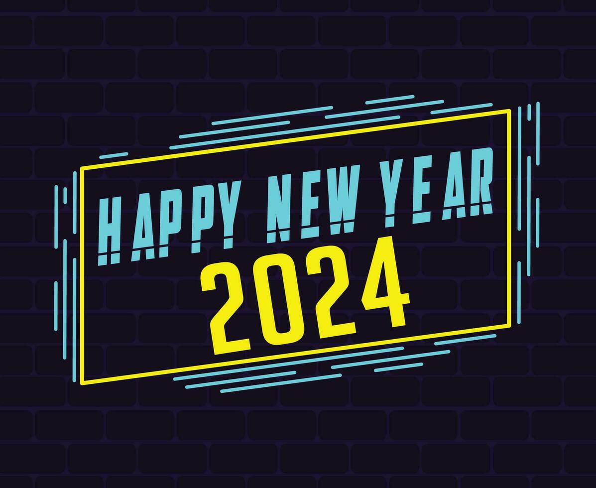 Happy New Year Holiday Abstract Neon Yellow And Cyan Design Vector Logo Symbol Illustration With Blue Background