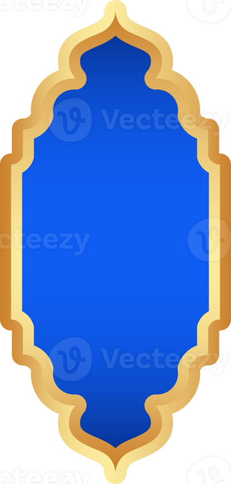 Ramadan golden frame. Islamic window shape. Arabic arch. Muslim vintage border for design with blue background. Indian decoration in oriental style png