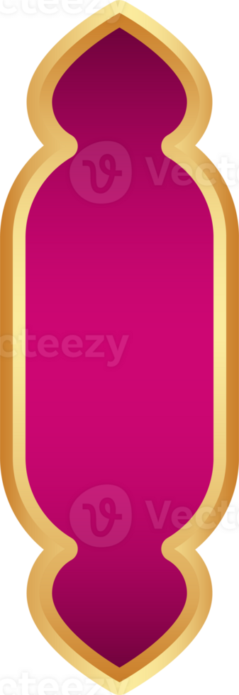 Ramadan golden frame. Islamic window shape. Arabic arch. Muslim vintage border for design with pink background. Indian decoration in oriental style. png