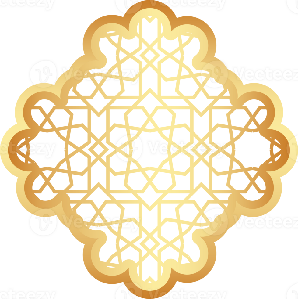 Islamic golden frame shape. Ramadan window with ornament. Oriental decoration design. Arabian traditional element png