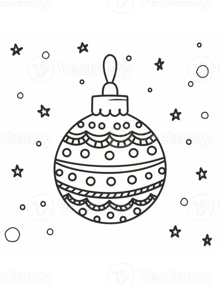 black and white coloring page for children with a Christmas tree bauble photo