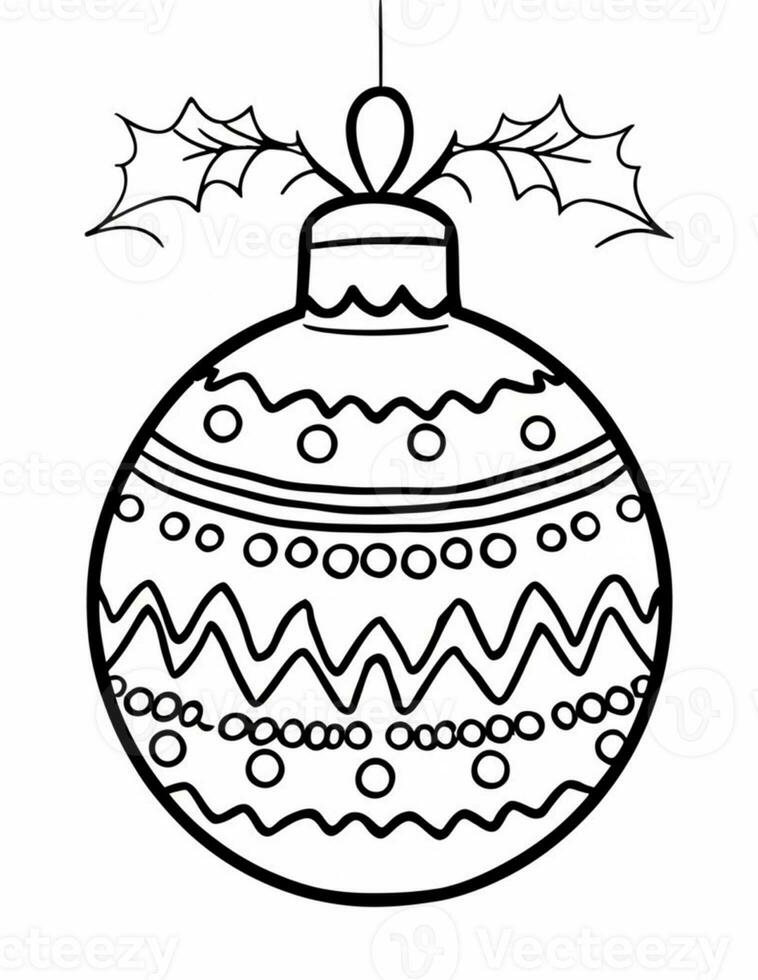 black and white coloring page for children with a Christmas tree bauble photo