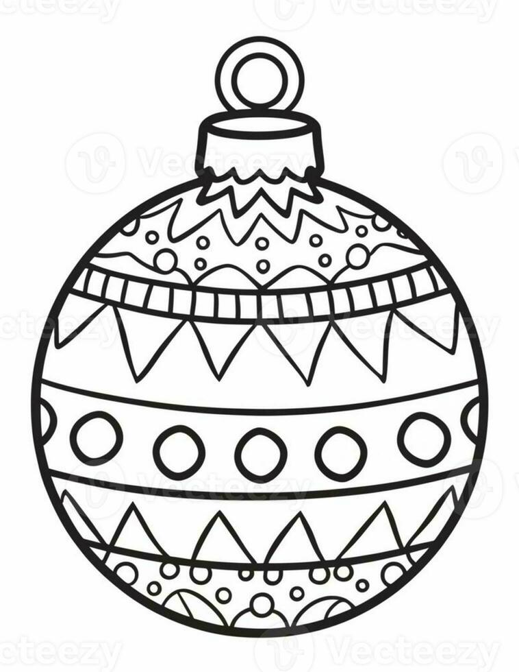 black and white coloring page for children with a Christmas tree bauble photo