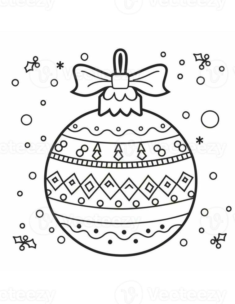 black and white coloring page for children with a Christmas tree bauble photo