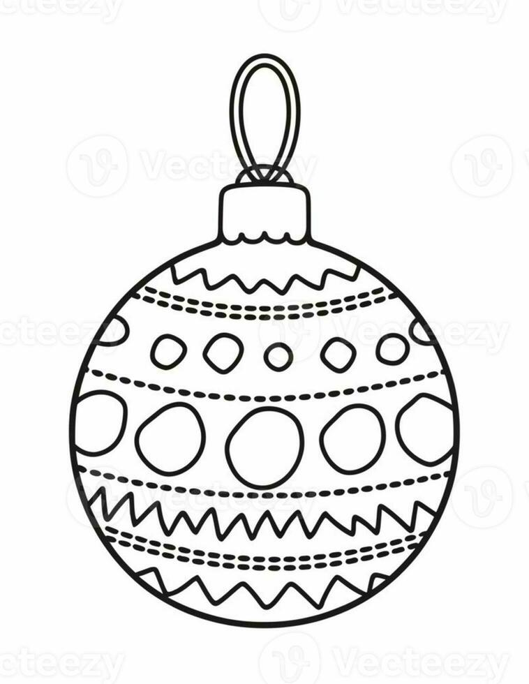 black and white coloring page for children with a Christmas tree bauble photo